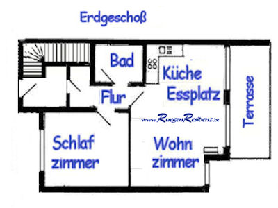 Grundriß Erdgeschoß Ferienwohnung Nr. 2a Zudar/Rügen (Copyright: Ferienhausvermittlung Rügenresidenz)
